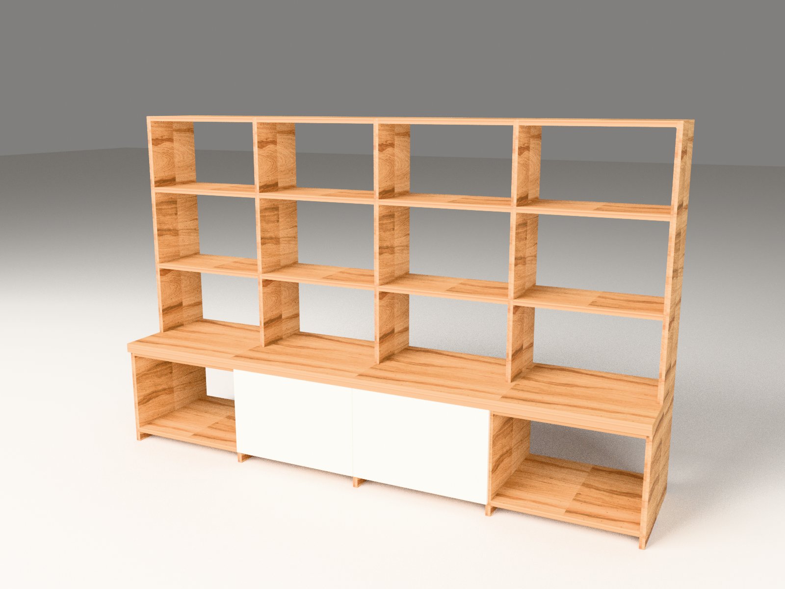 TV-Wand Kernbuche mit Lowboard — Rendering