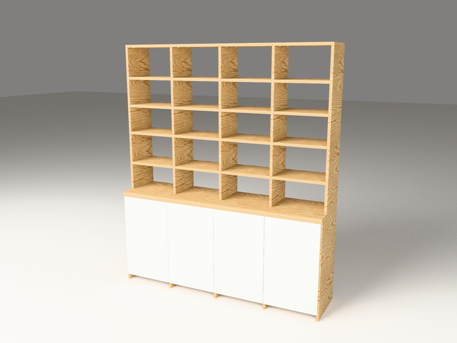 Büroregal Esche mit Unterschrank — Rendering