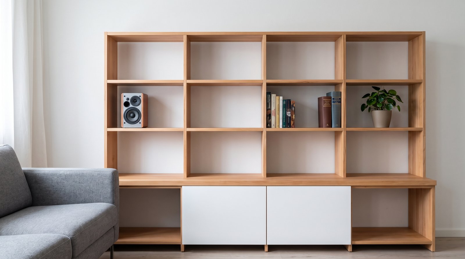 TV-Wand Kernbuche mit Lowboard — im Wohnraum