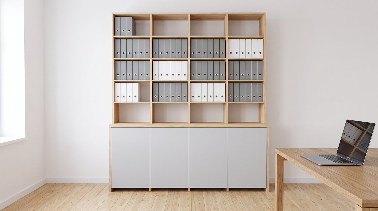 Büroregal Esche mit Unterschrank — im Wohnraum