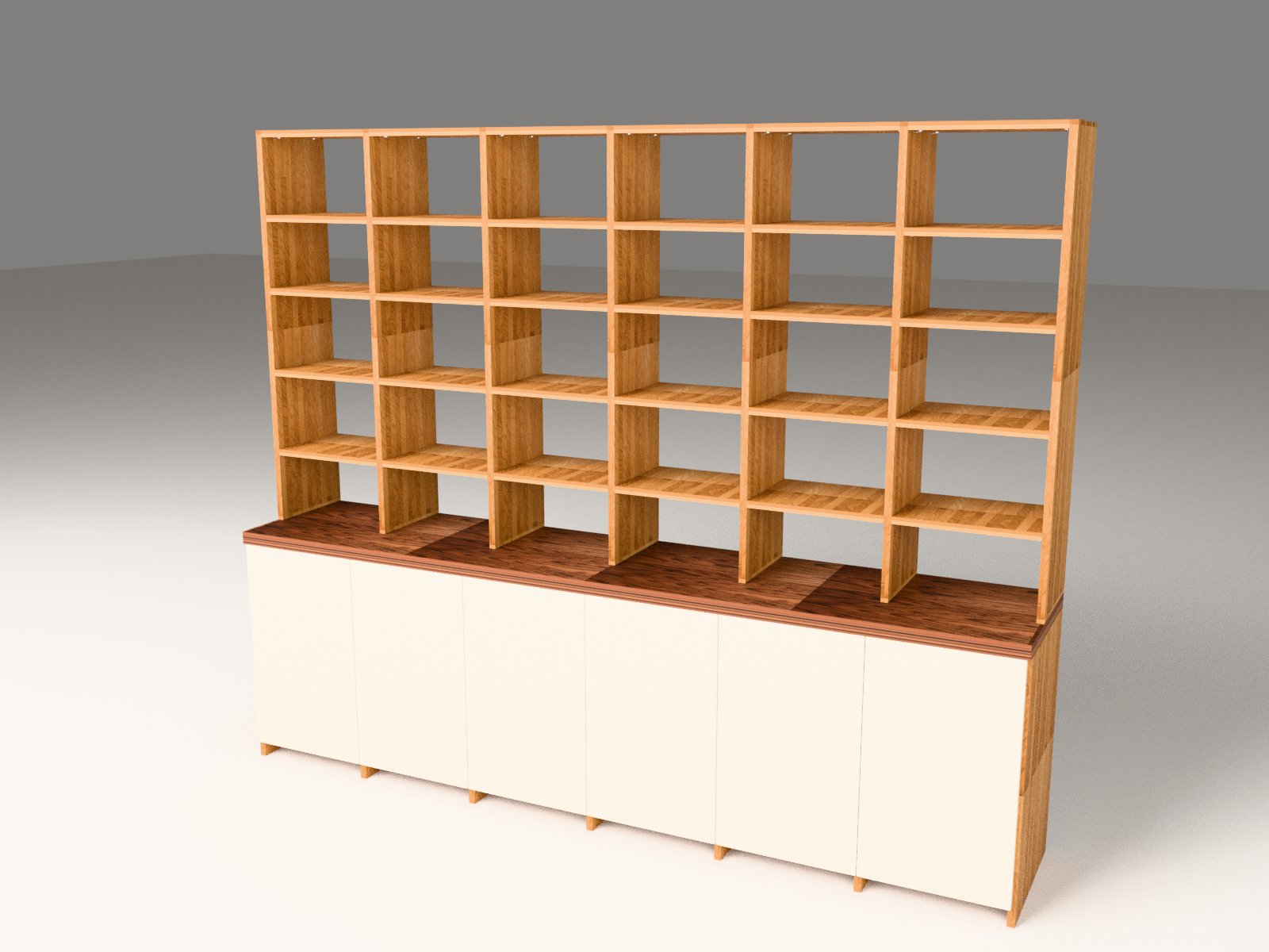 Wohnwand Eiche stabverleimt, breit — Rendering
